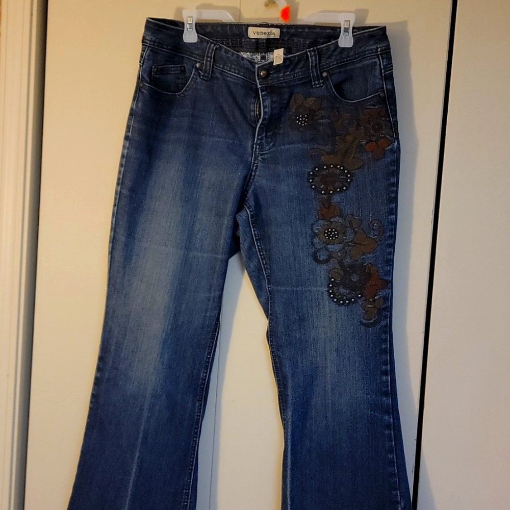 Venezia Floral butterfly Embroidered denim jeans women's plus size 16